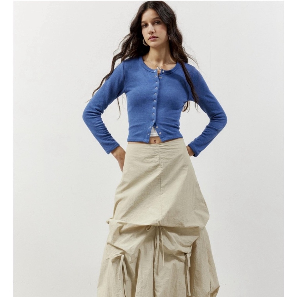 BDG Blue Button-Up Cropped Cardigan